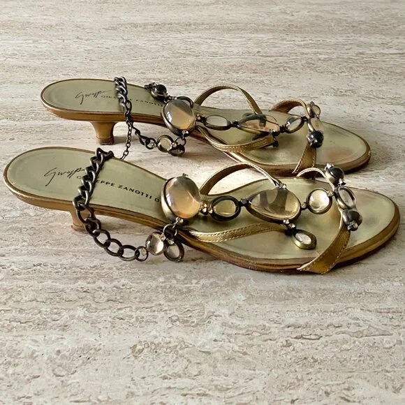 Vintage Giuseppe Zanotti Stone Strap Kitten Heel Sandals - Picture 5 of 9